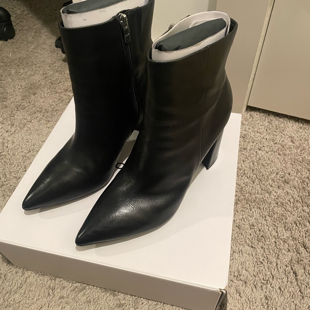 Marc Fisher Black Leather Heeled Boots - Picture 2 of 4